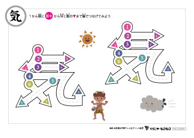 点つなぎで「気」の書き順を覚えよう