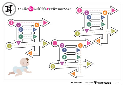 点つなぎで「耳」の書き順を覚えよう