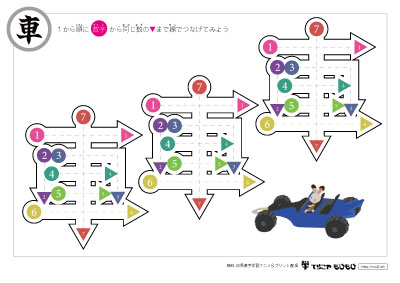 点つなぎで「車」の書き順を覚えよう