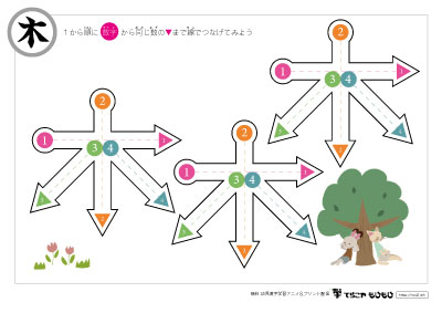 点つなぎで「木」の書き順を覚えよう